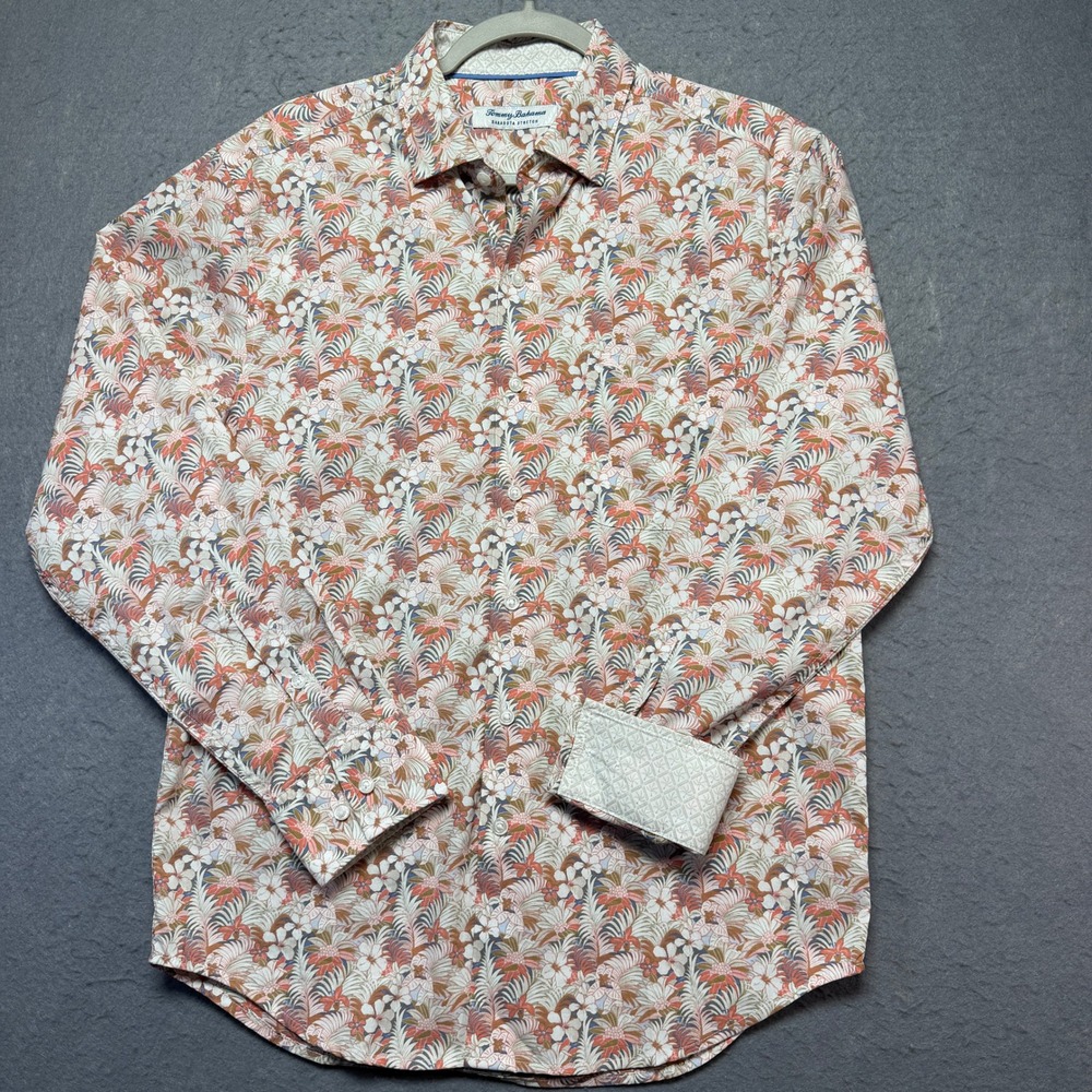 Tommy Bahama Sarasota Stretch Mens Small Tropical Floral Long Sleeve Shirt